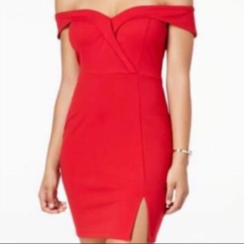 Red off the shoulder dress